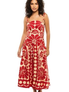 FARM Rio | Dresses | Farm Rio Red Guipure Cut Out Midi Dress Size Medium |  Poshmark
